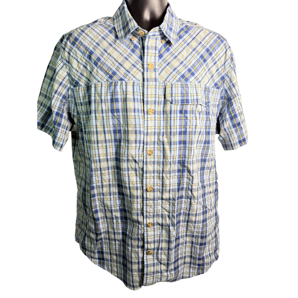 Duluth‎ Trading Co Shirt Mens Large Blue Plaid Fishing Short Sleeve Button Up